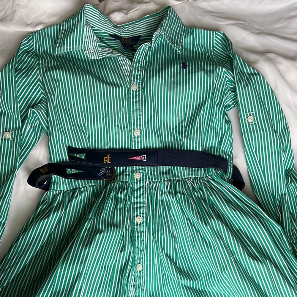 Polo by Ralph Lauren Kids Dress in Green and White Stripes